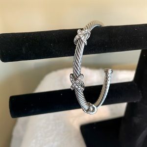 Silver Cabled Cuff Bracelet with Rhinestone X’s